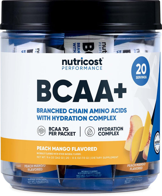 Nutricost BCAA+ Hydration Peach Mango Stickpacks - BCAAs with Hydration Complex - Gluten-Free, Non-GMO (20 Count)