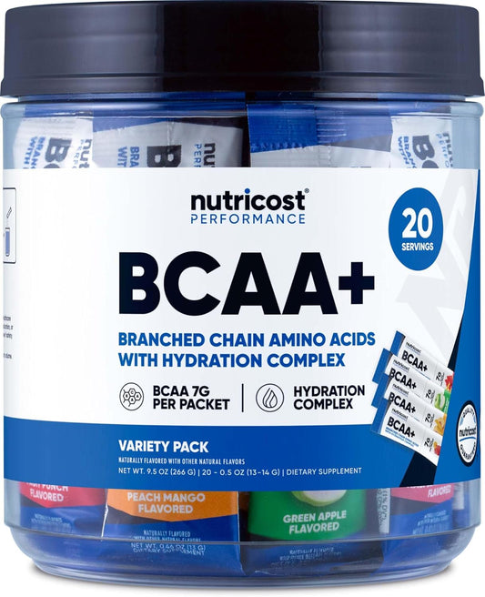 Nutricost BCAA+ Hydration Variety Pack - 20 Stickpacks of Gluten-Free, Non-GMO Branched Chain Amino Acids and Hydration Complex