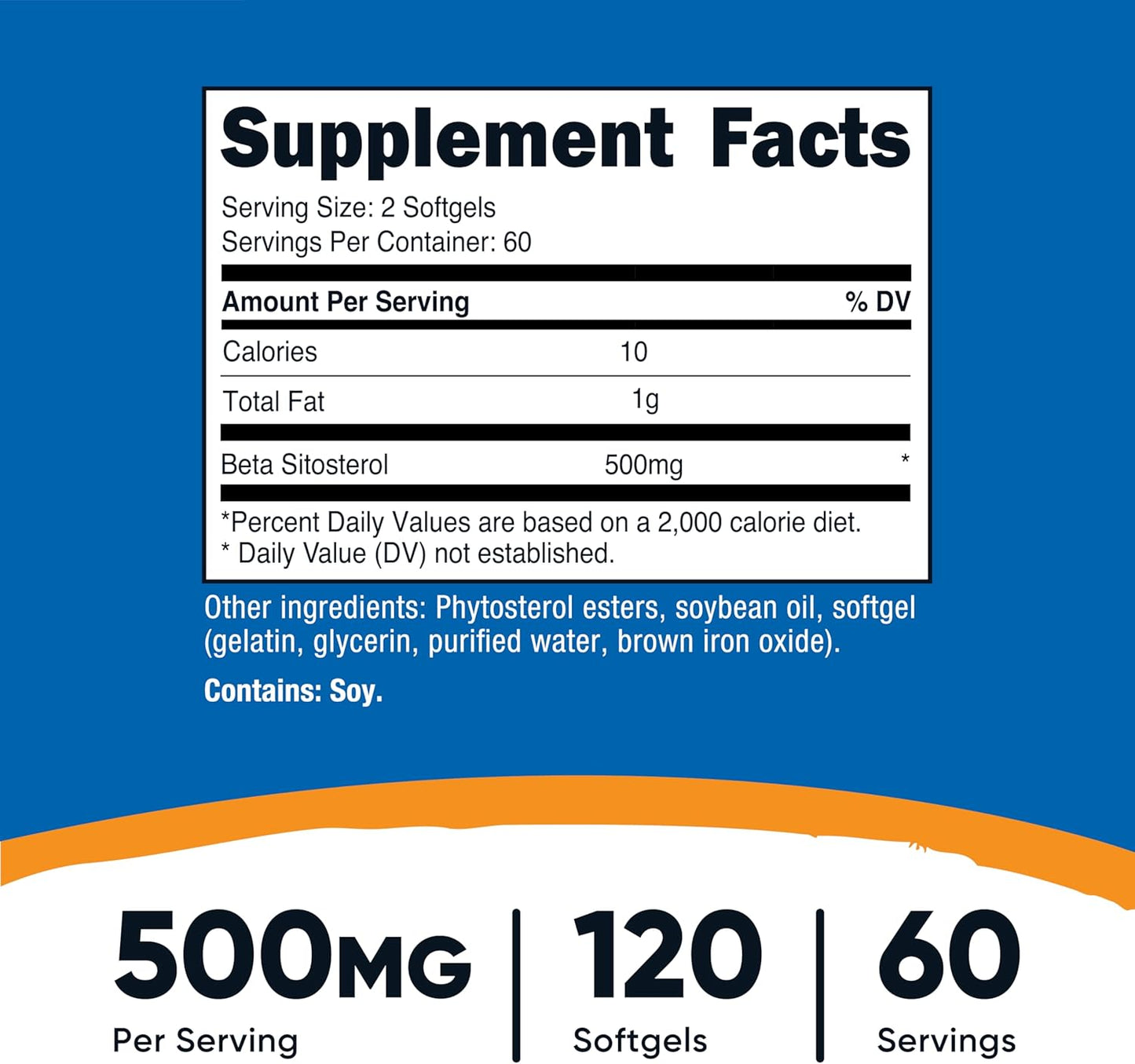 Nutricost Beta Sitosterol Softgels - 500mg, Non-GMO & Gluten Free - 120 Count, 60 Servings