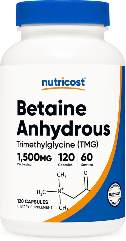 Nutricost Betaine Anhydrous Capsules - 1500mg, 60 Servings, Gluten Free, Non-GMO - 120 Capsules, 750mg Each