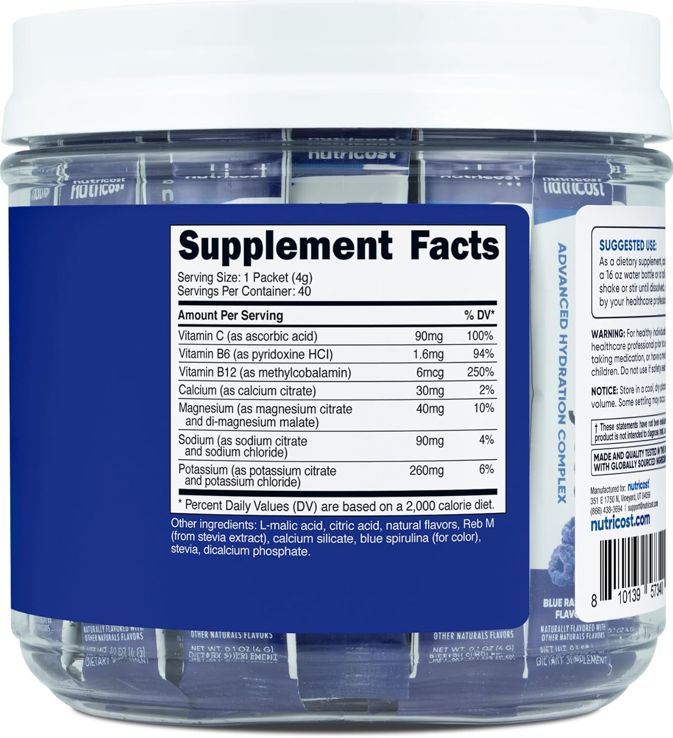 Nutricost Blue Raspberry Electrolyte Powder Packets - 40 Servings, Low Calorie Keto Hydration Mix with Stevia - Non-GMO & Gluten Free