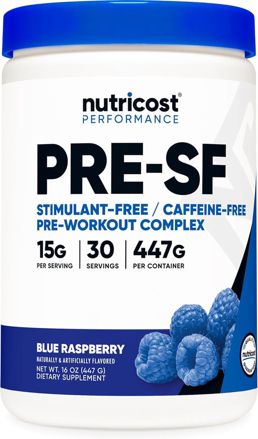 Nutricost Blue Raspberry Pre-Workout - Caffeine-Free & Stimulant-Free Formula, 30 Servings, Non-GMO & Gluten-Free
