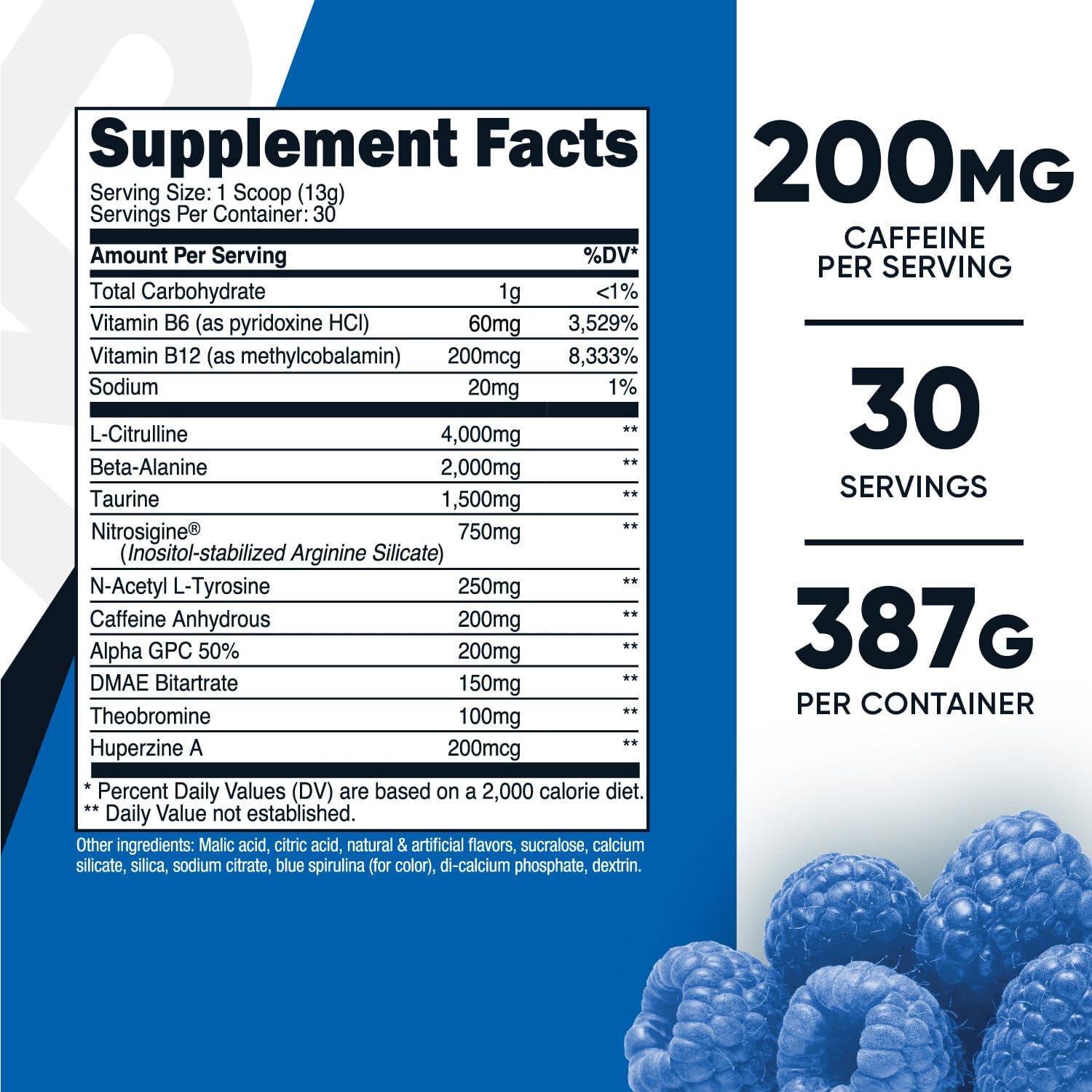 Nutricost Blue Raspberry Pre-Workout Powder - 30 Servings with Beta-Alanine, Taurine & Amino Acids