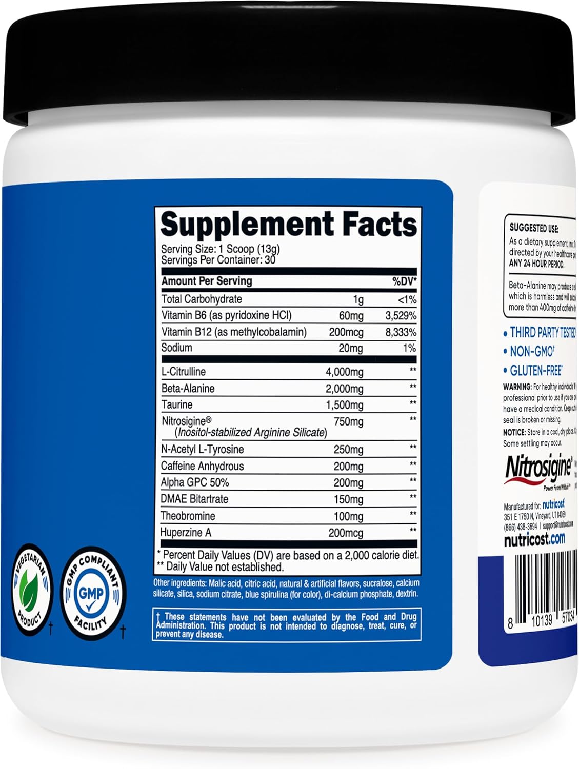 Nutricost Blue Raspberry Pre-Workout Powder - 30 Servings with Beta-Alanine, Taurine & Amino Acids