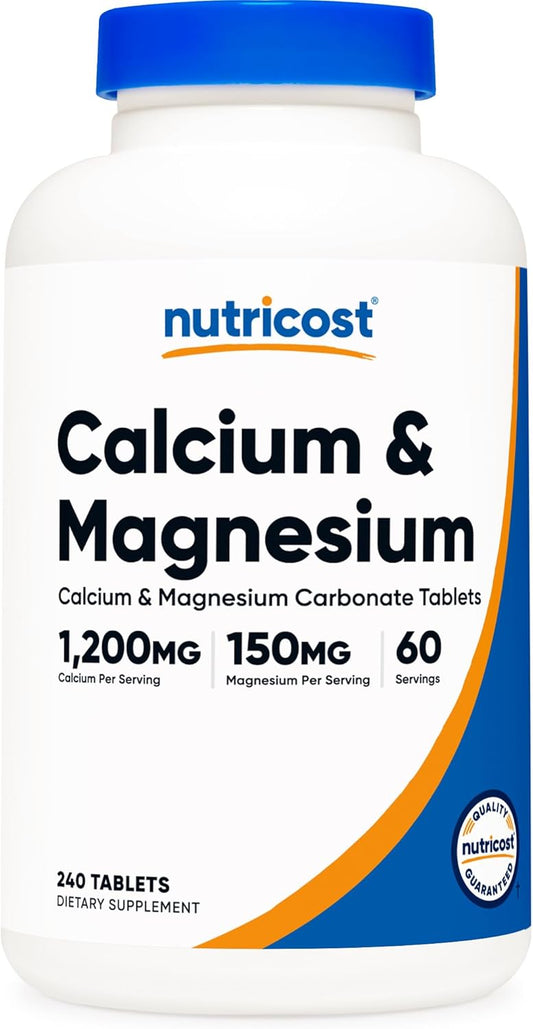 Nutricost Calcium & Magnesium Carbonate Tablets - 1200mg Ca & 150mg Mg per Serving - 60 Servings - Gluten Free, Non-GMO