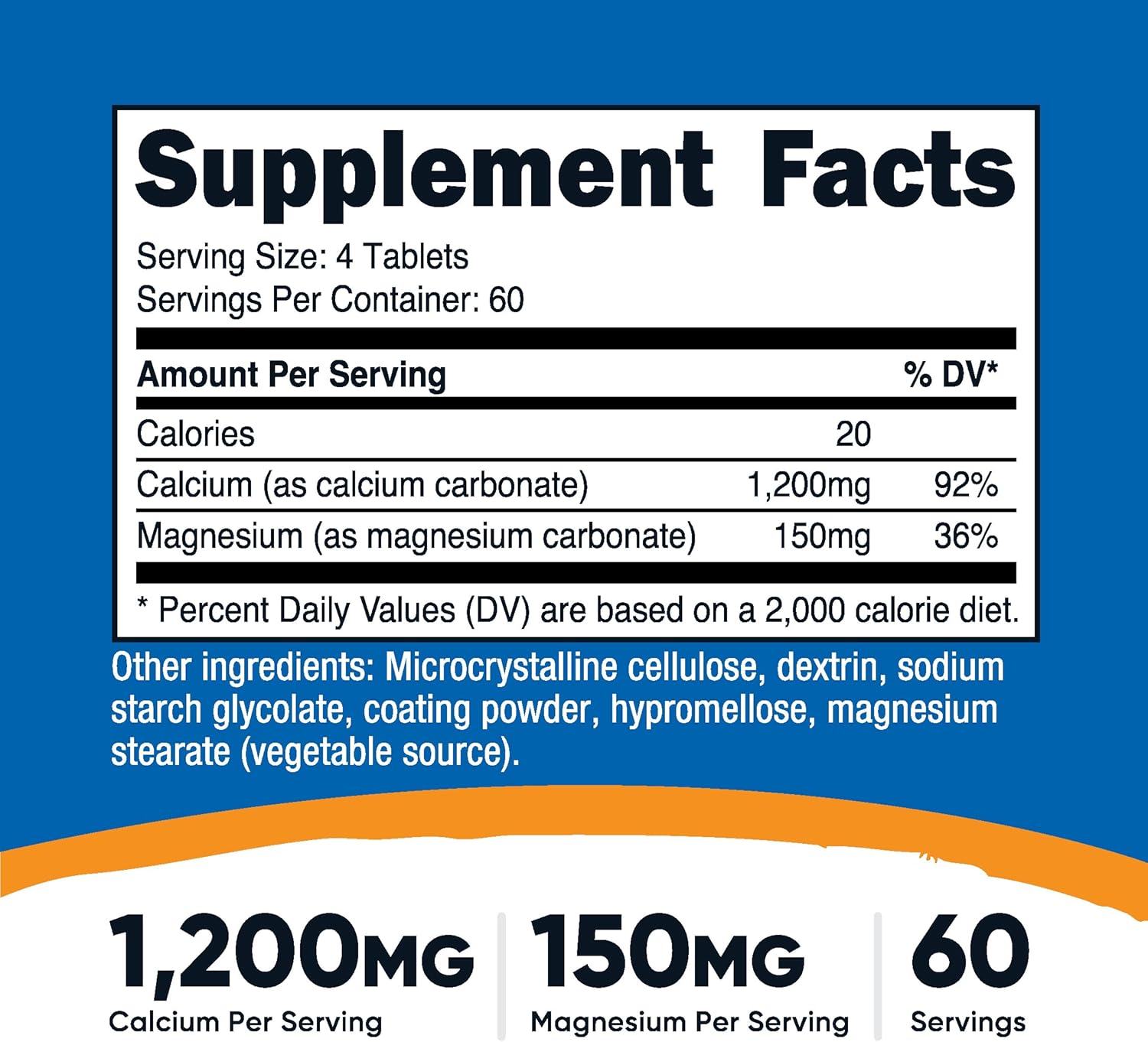 Nutricost Calcium & Magnesium Carbonate Tablets - 1200mg Ca & 150mg Mg per Serving - 60 Servings - Gluten Free, Non-GMO
