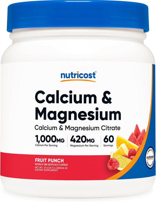 Nutricost Calcium Magnesium Powder - Fruit Punch Flavor, 60 Servings, Bone Support, Non-GMO, Gluten Free