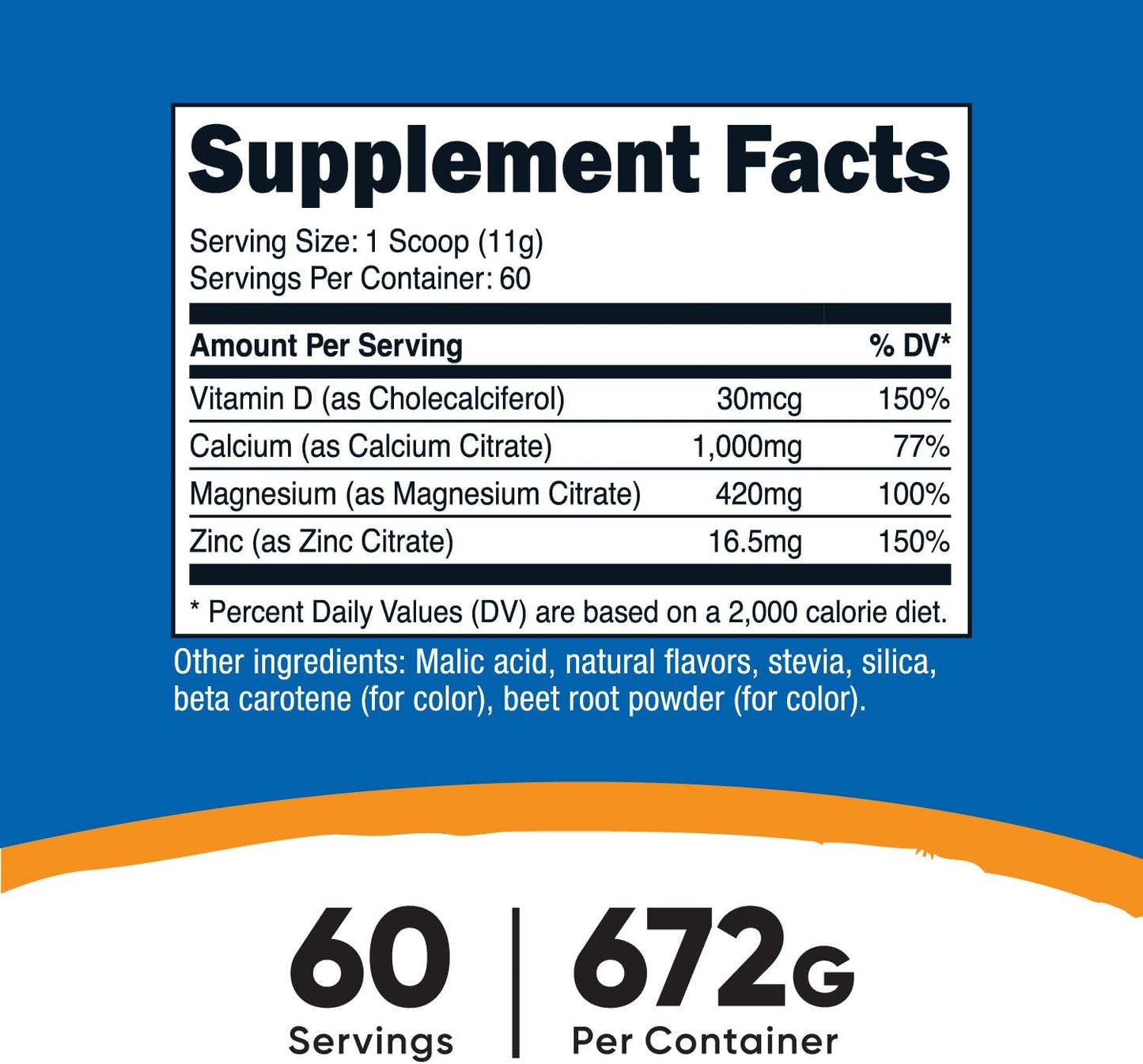 Nutricost Calcium Magnesium Zinc Powder with Vitamin D3 - 60 Servings (Peach Mango) - 1000mg Calcium, 420mg Magnesium, 16.5mg Zinc, 30mcg Vitamin D3 - Gluten Free, Non-GMO