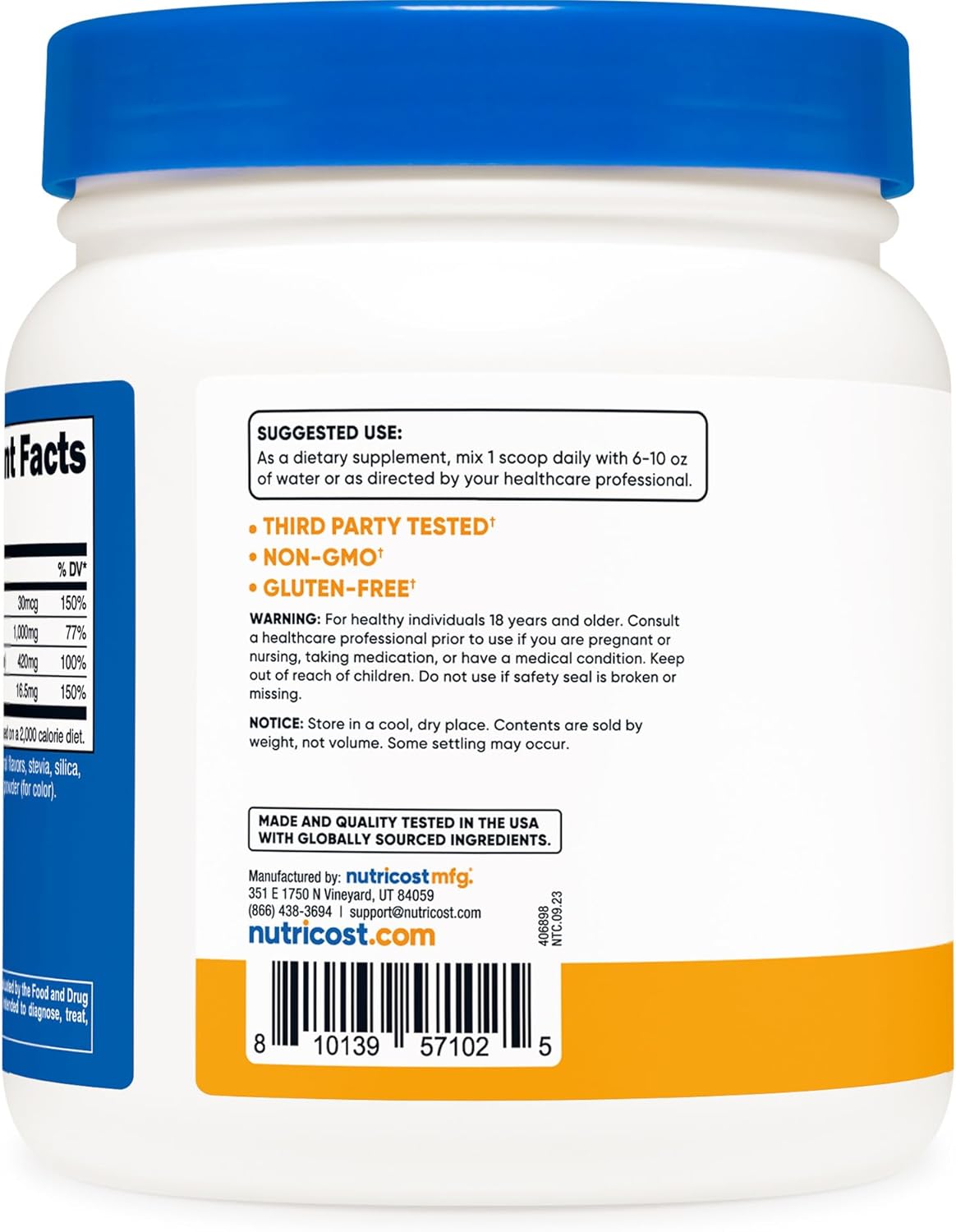 Nutricost Calcium Magnesium Zinc Powder with Vitamin D3 - 60 Servings (Peach Mango) - 1000mg Calcium, 420mg Magnesium, 16.5mg Zinc, 30mcg Vitamin D3 - Gluten Free, Non-GMO