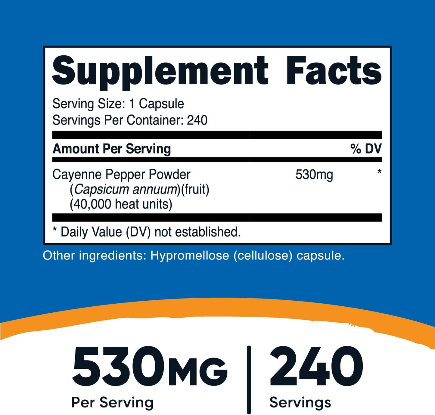 Nutricost Cayenne Pepper Capsules - 530mg, 240 Count, 40,000 HU, Gluten Free, Non-GMO