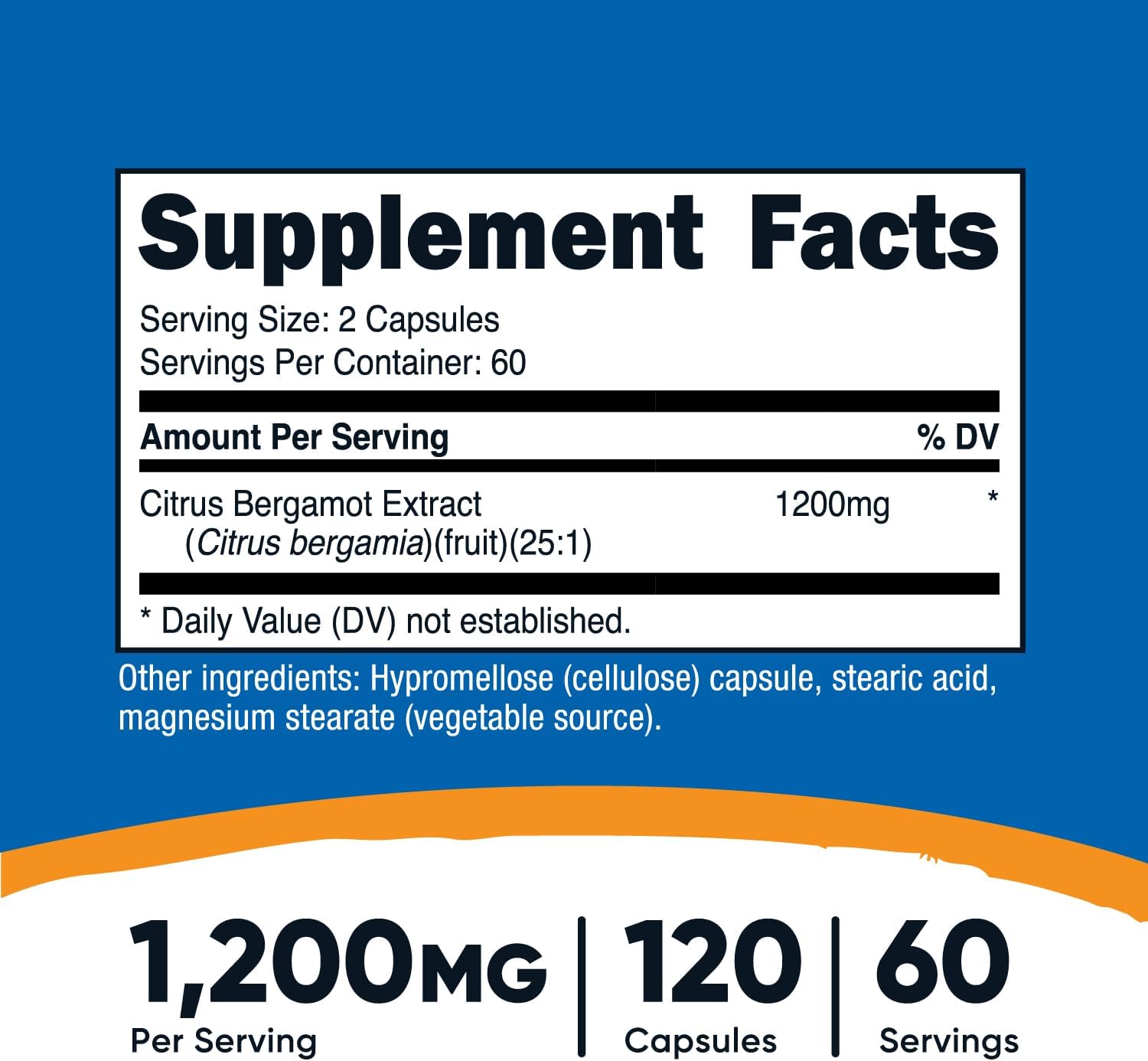 Nutricost Citrus Bergamot Capsules - 1,200mg, 120 Capsules - 25:1 Extract - Gluten Free, Vegan & Non-GMO - 60 Servings