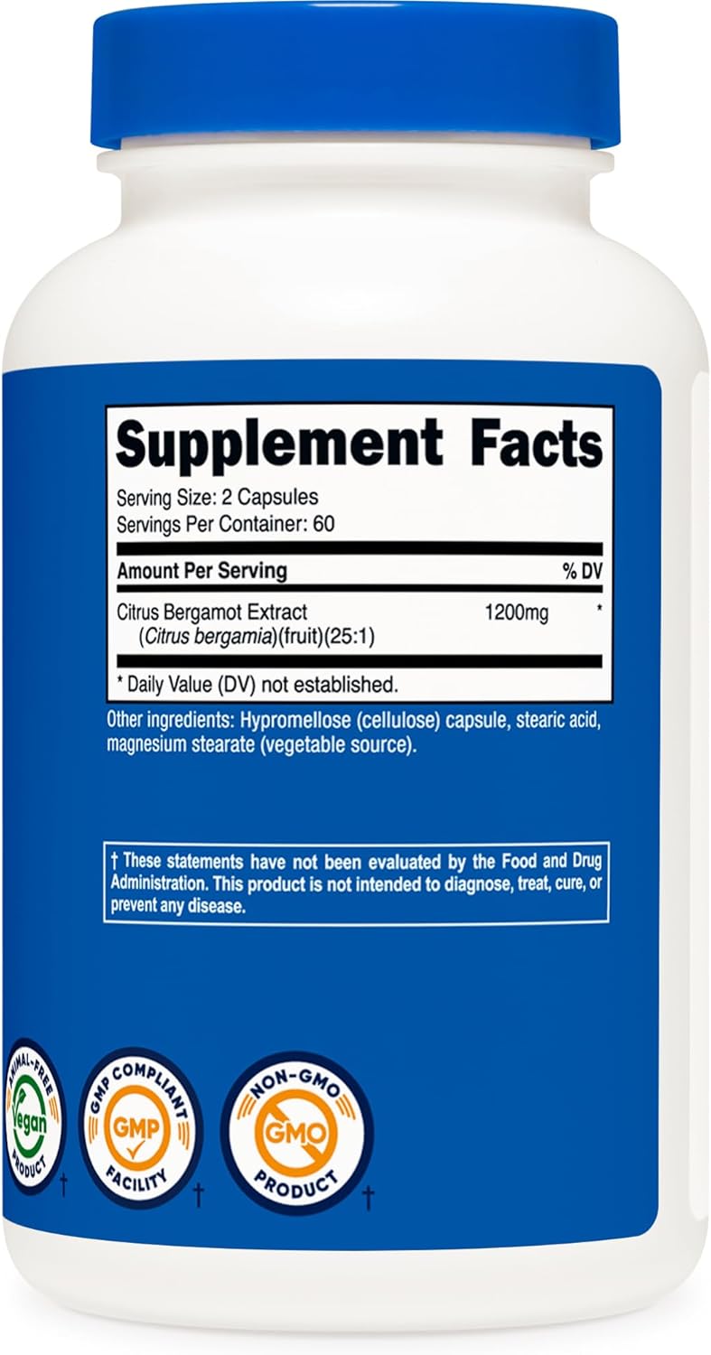 Nutricost Citrus Bergamot Capsules - 1,200mg, 120 Capsules - 25:1 Extract - Gluten Free, Vegan & Non-GMO - 60 Servings
