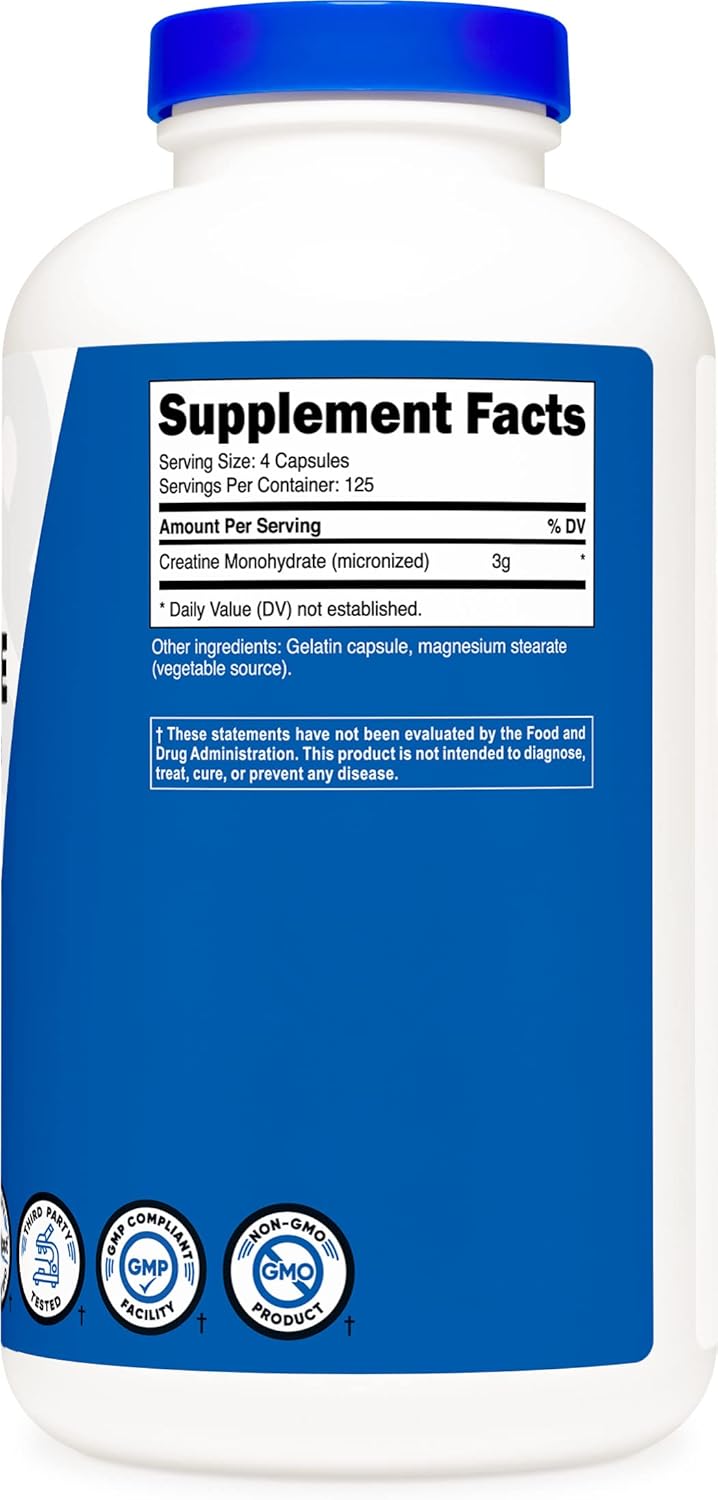 Nutricost Creatine Monohydrate 3000mg (750mg Per Cap), 500 Capsules - Pack of 3 Bottles