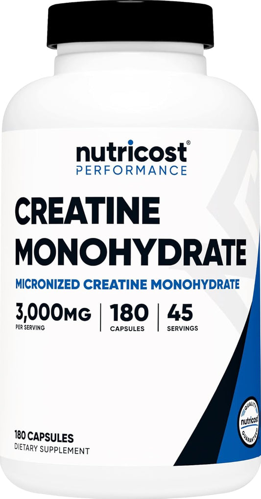 Nutricost Creatine Monohydrate Capsules - 180 Count, 3,000mg, Gluten Free, Non-GMO