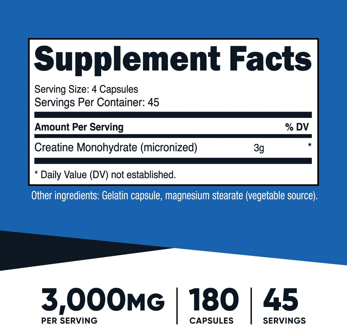 Nutricost Creatine Monohydrate Capsules - 180 Count, 3,000mg, Gluten Free, Non-GMO