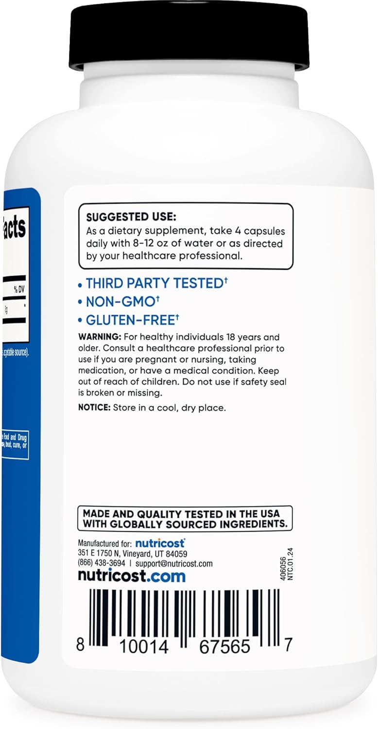 Nutricost Creatine Monohydrate Capsules - 180 Count, 3,000mg, Gluten Free, Non-GMO
