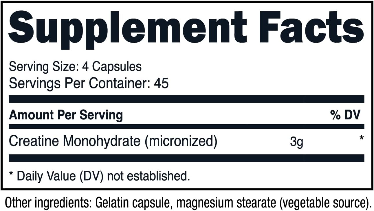 Nutricost Creatine Monohydrate Capsules - 180 Count, 3,000mg, Gluten Free, Non-GMO