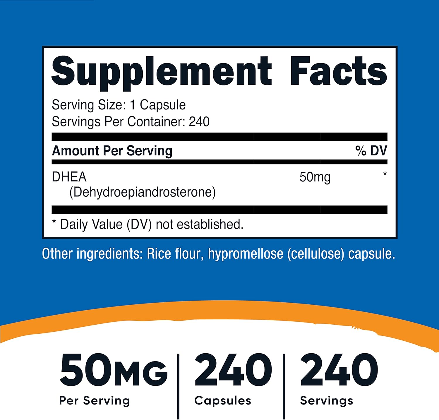 Nutricost DHEA 50mg Capsules - 240 Count, Gluten Free, Soy Free, Non-GMO Supplement