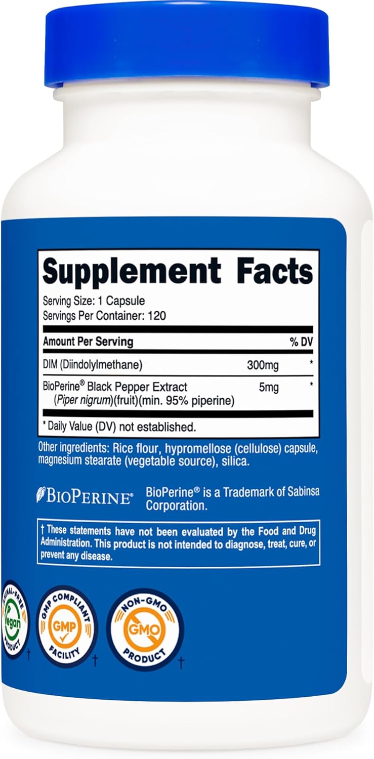 Nutricost DIM Plus BioPerine 300mg, 120 Veg Capsules - Max Strength Supplement, Up to 4 Months Supply