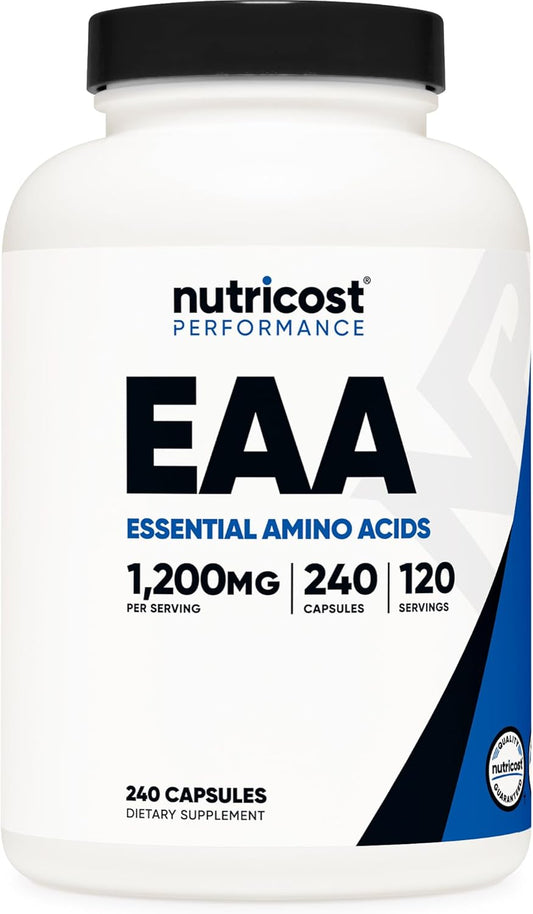 Nutricost EAA Capsules 1200mg, 240 Capsules - Essential Amino Acids, 120 Servings - Non-GMO, Gluten Free & Vegan - High Quality Dietary Supplement