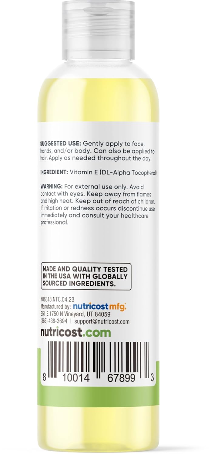 Nutricost Essentials Vitamin E Oil - 8 oz (230,000 IU) for Skin, Hair, Nails - Pure Vitamin E Oil