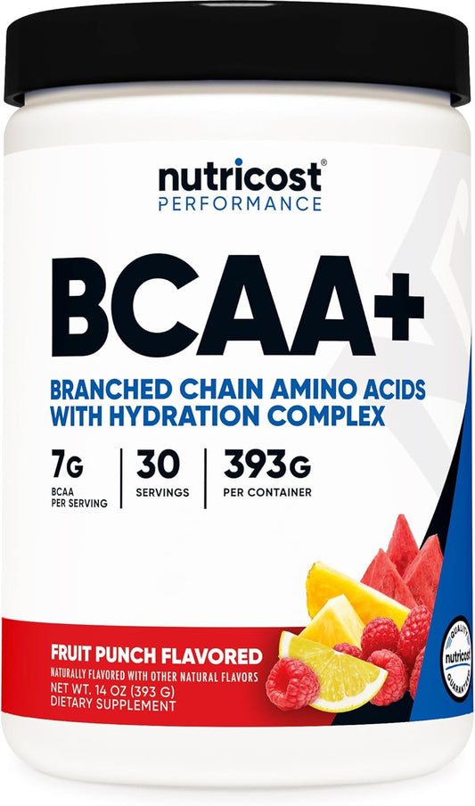 Nutricost Fruit Punch BCAA + Hydration Powder - 30 Servings, Gluten-Free, Non-GMO Formula with Branched Chain Amino Acids