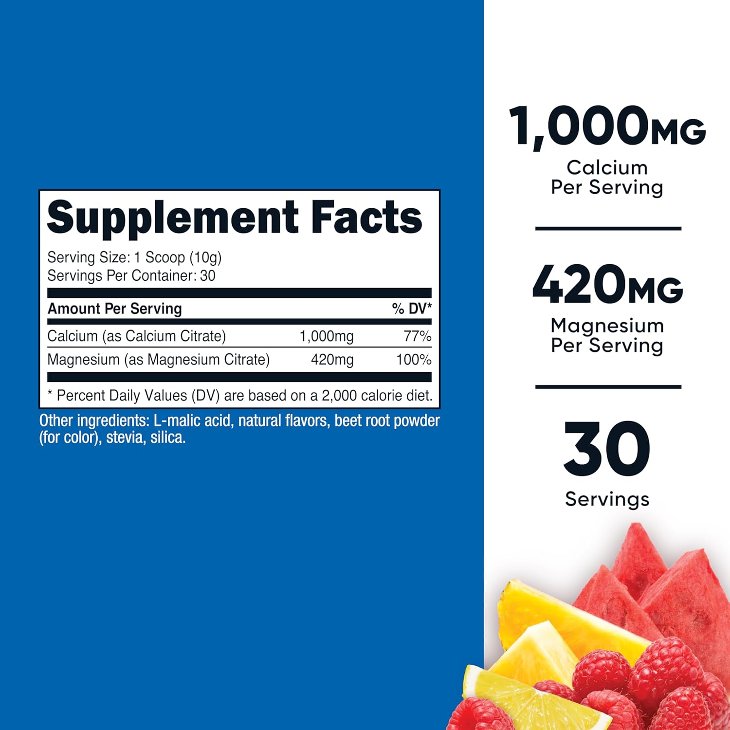 Nutricost Fruit Punch Calcium Magnesium Powder - Bone Support, Non-GMO, Gluten Free (30 Servings)