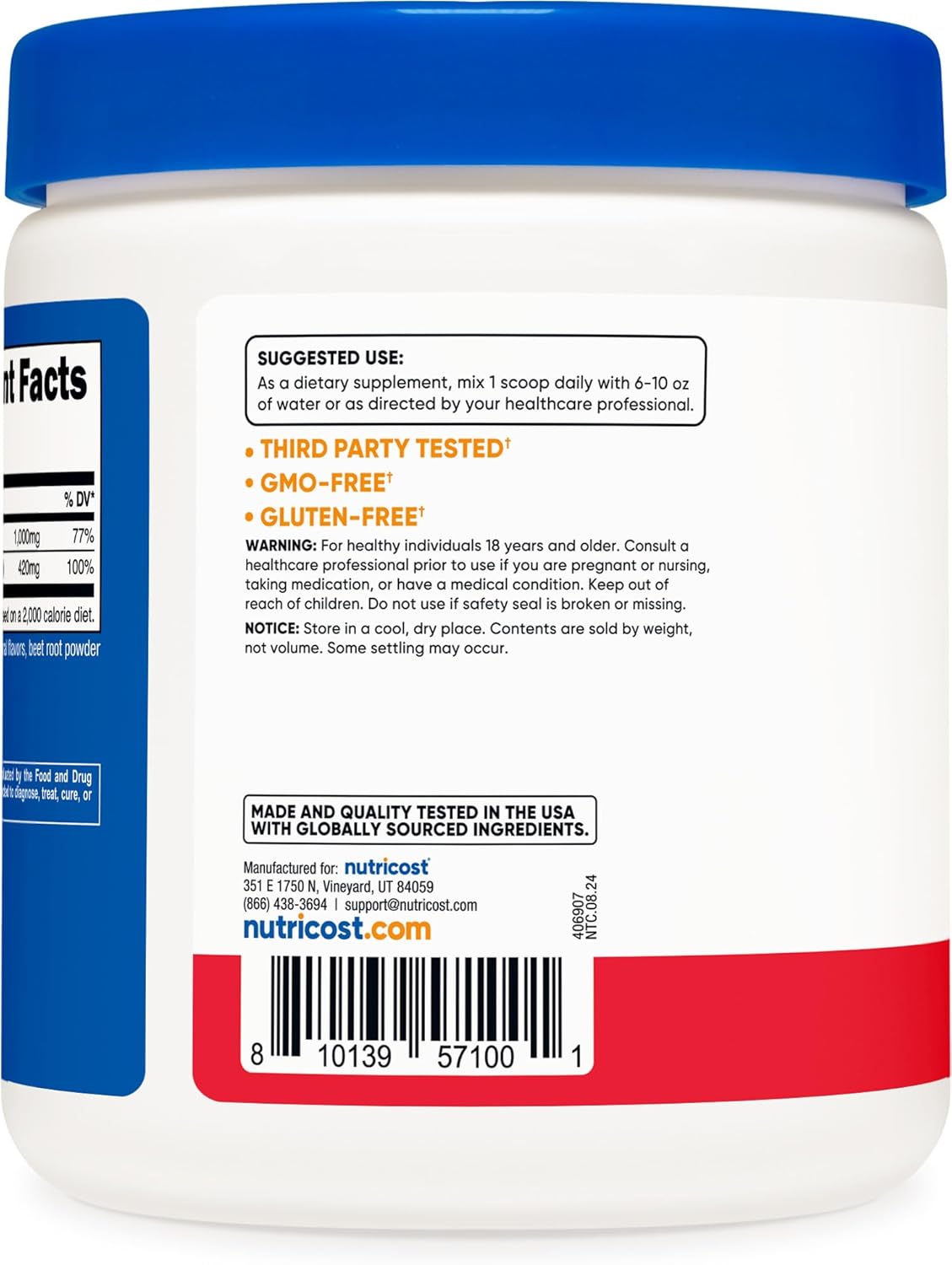 Nutricost Fruit Punch Calcium Magnesium Powder - Bone Support, Non-GMO, Gluten Free (30 Servings)