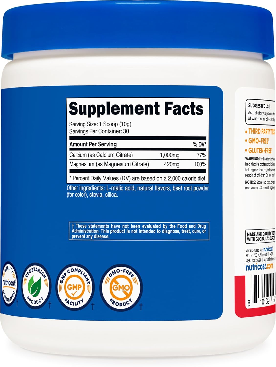 Nutricost Fruit Punch Calcium Magnesium Powder - Bone Support, Non-GMO, Gluten Free (30 Servings)