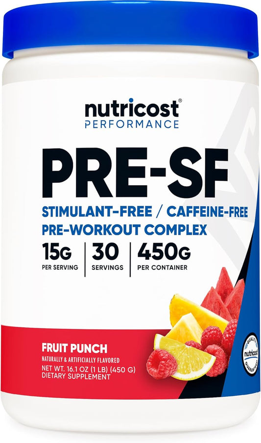 Nutricost Fruit Punch Pre-Workout Powder - Stimulant-Free, Gluten-Free, Non-GMO - 30 Servings