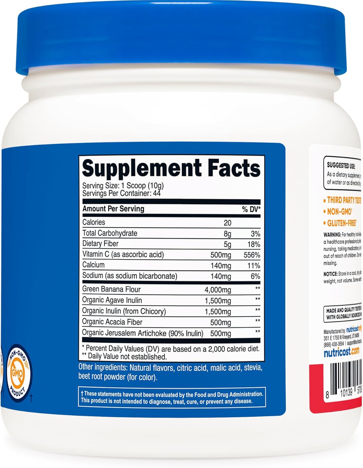 Nutricost Fruit Punch Prebiotic Fiber Powder - 1 LB, Soluble Plant Fiber Blend for Digestive Health