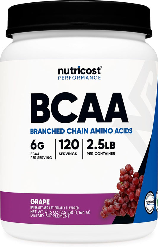 Nutricost Grape BCAA Powder - 120 Servings, Gluten-Free, Non-GMO, Vegetarian, 2:1:1 Ratio