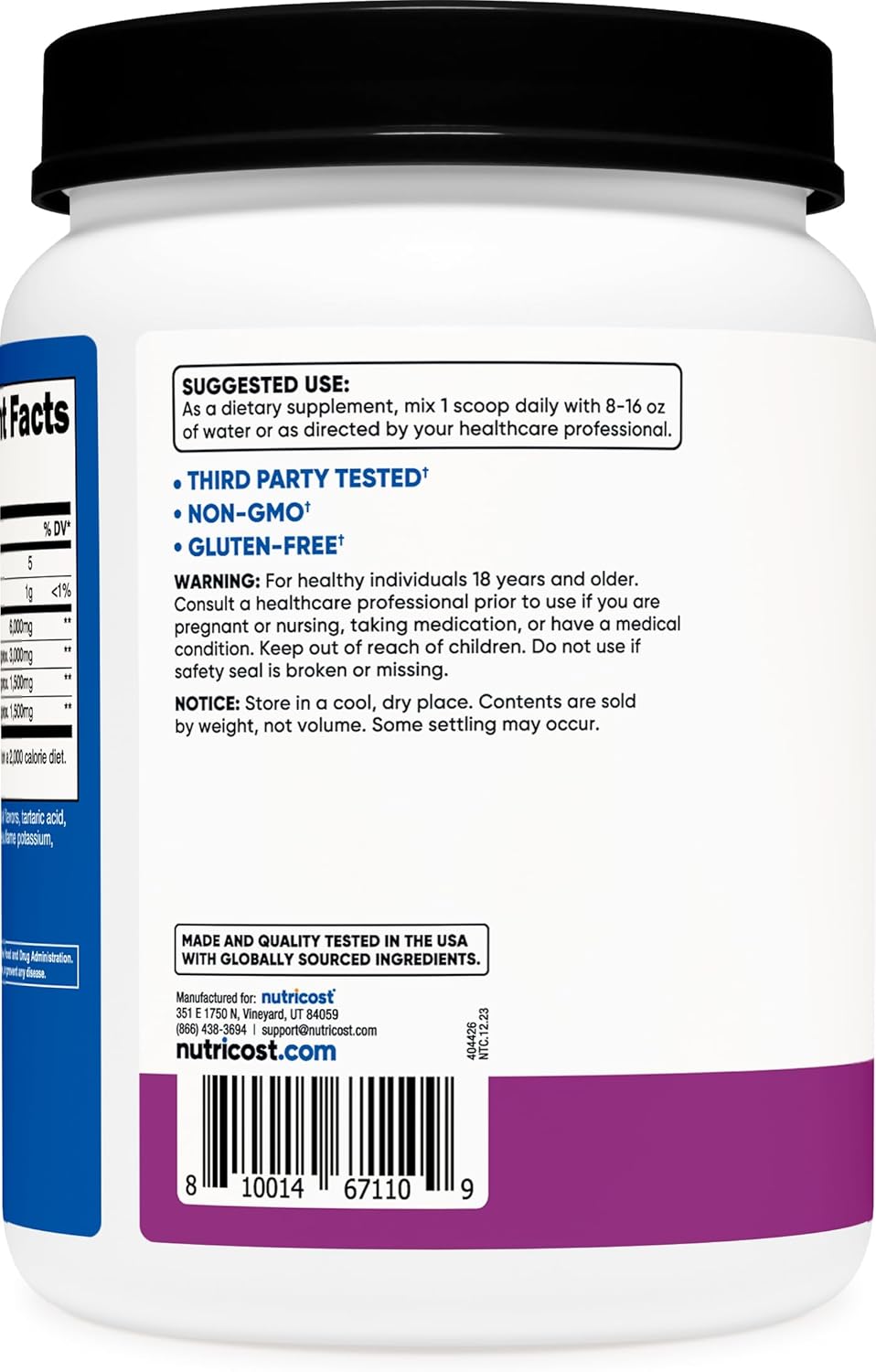 Nutricost Grape BCAA Powder - 120 Servings, Gluten-Free, Non-GMO, Vegetarian, 2:1:1 Ratio