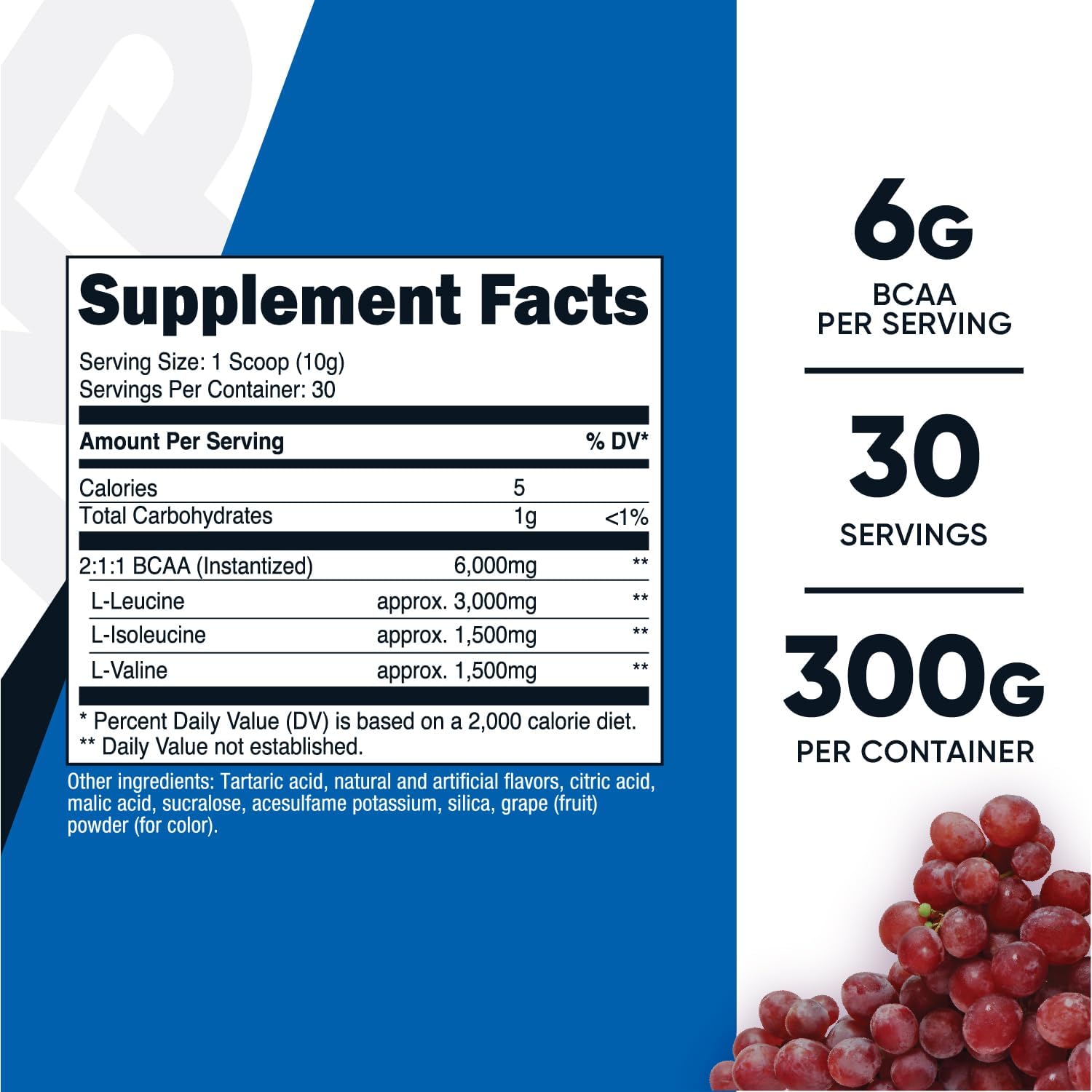 Nutricost Grape BCAA Powder - 30 Servings, 2:1:1 Ratio, Vegetarian, Non-GMO