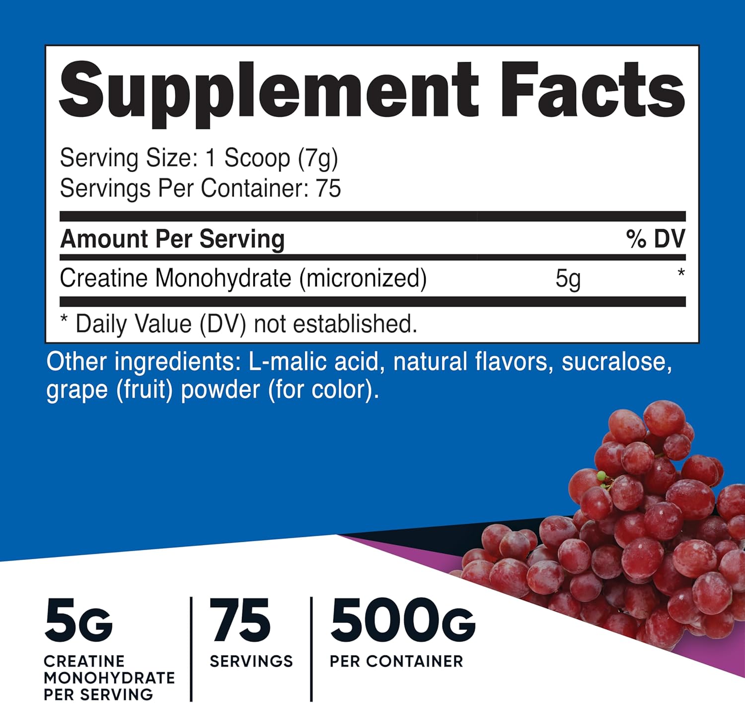 Nutricost Grape Creatine Monohydrate Powder - Micronized Vegan Supplement - 500g - Non-GMO, Gluten-Free