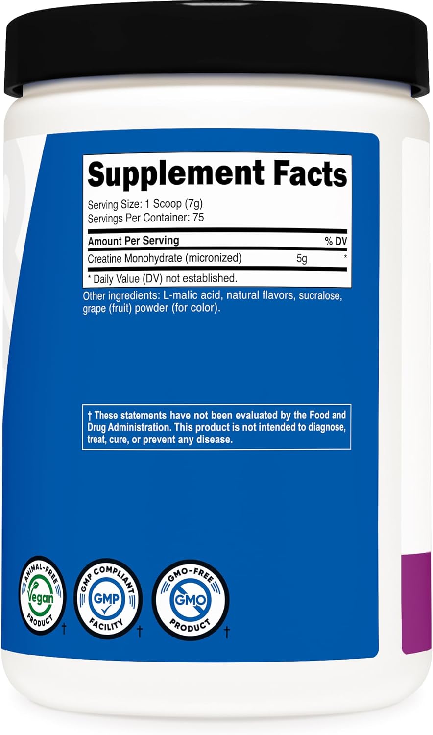 Nutricost Grape Creatine Monohydrate Powder - Micronized Vegan Supplement - 500g - Non-GMO, Gluten-Free