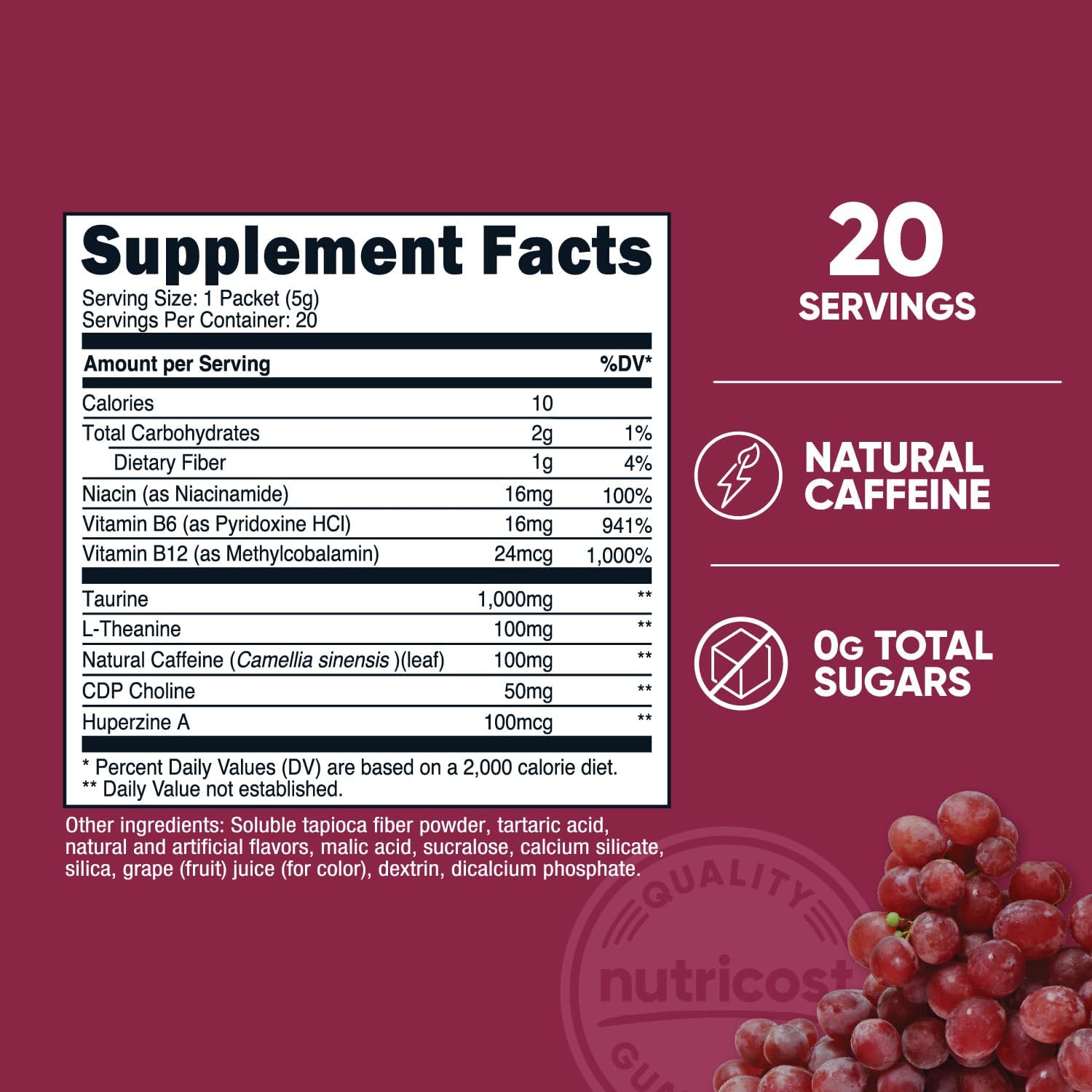 Nutricost Grape Energy Complex Stickpack - 20 Servings, Gluten-Free & Non-GMO