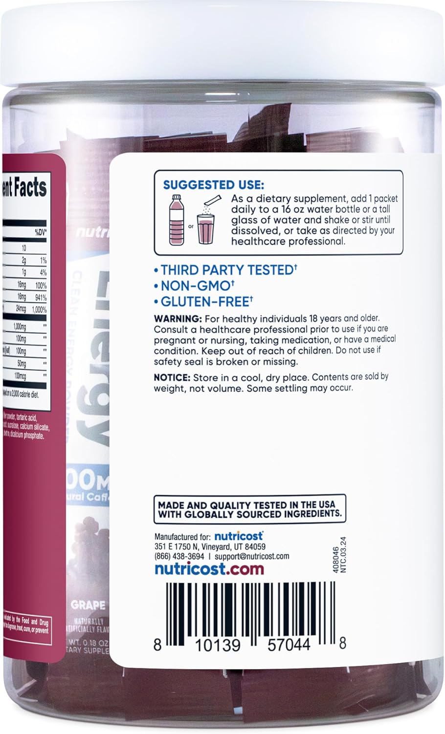Nutricost Grape Energy Complex Stickpack - 20 Servings, Gluten-Free & Non-GMO