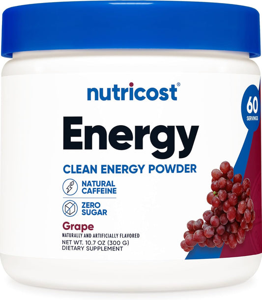 Nutricost Grape Energy Drink Powder - 60 Servings, Pre Workout Supplement with Natural Flavors - Non-GMO, Gluten-Free