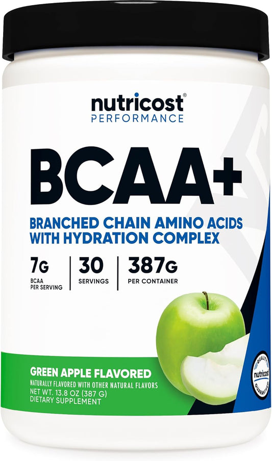 Nutricost Green Apple BCAA + Hydration Powder - 30 Servings, Gluten-Free & Non-GMO Amino Acids with Hydration Complex