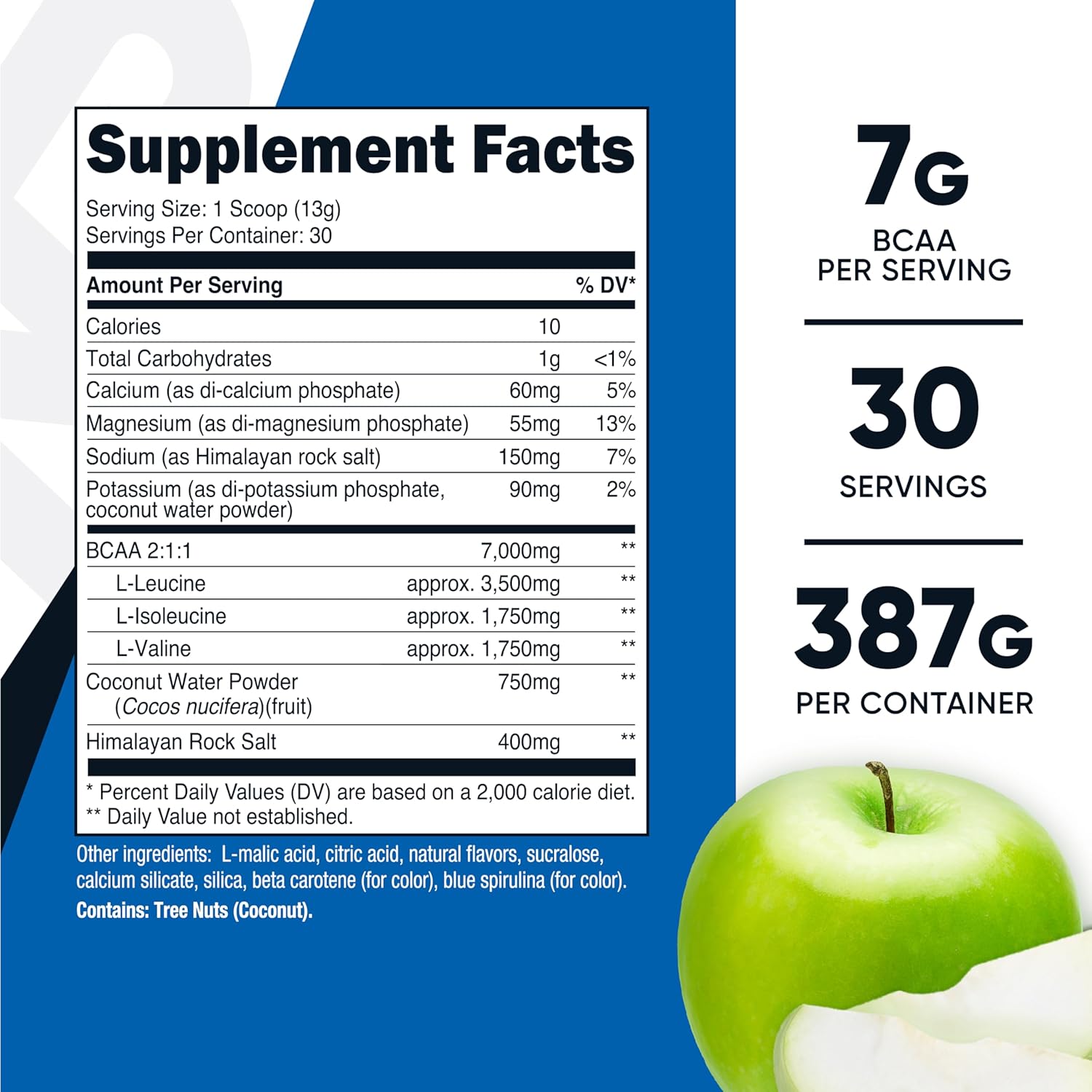 Nutricost Green Apple BCAA + Hydration Powder - 30 Servings, Gluten-Free & Non-GMO Amino Acids with Hydration Complex