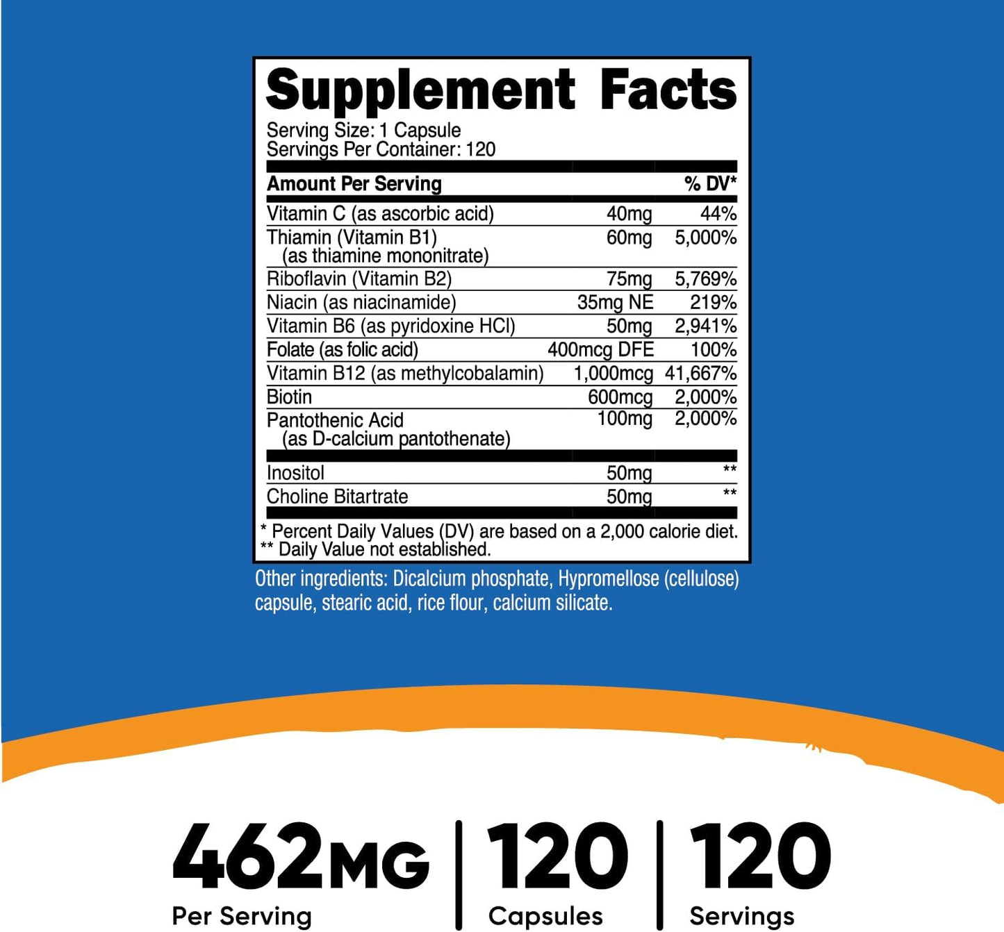 Nutricost High Potency Vitamin B Complex Capsules with Vitamin C for Energy Support - 120 Capsules