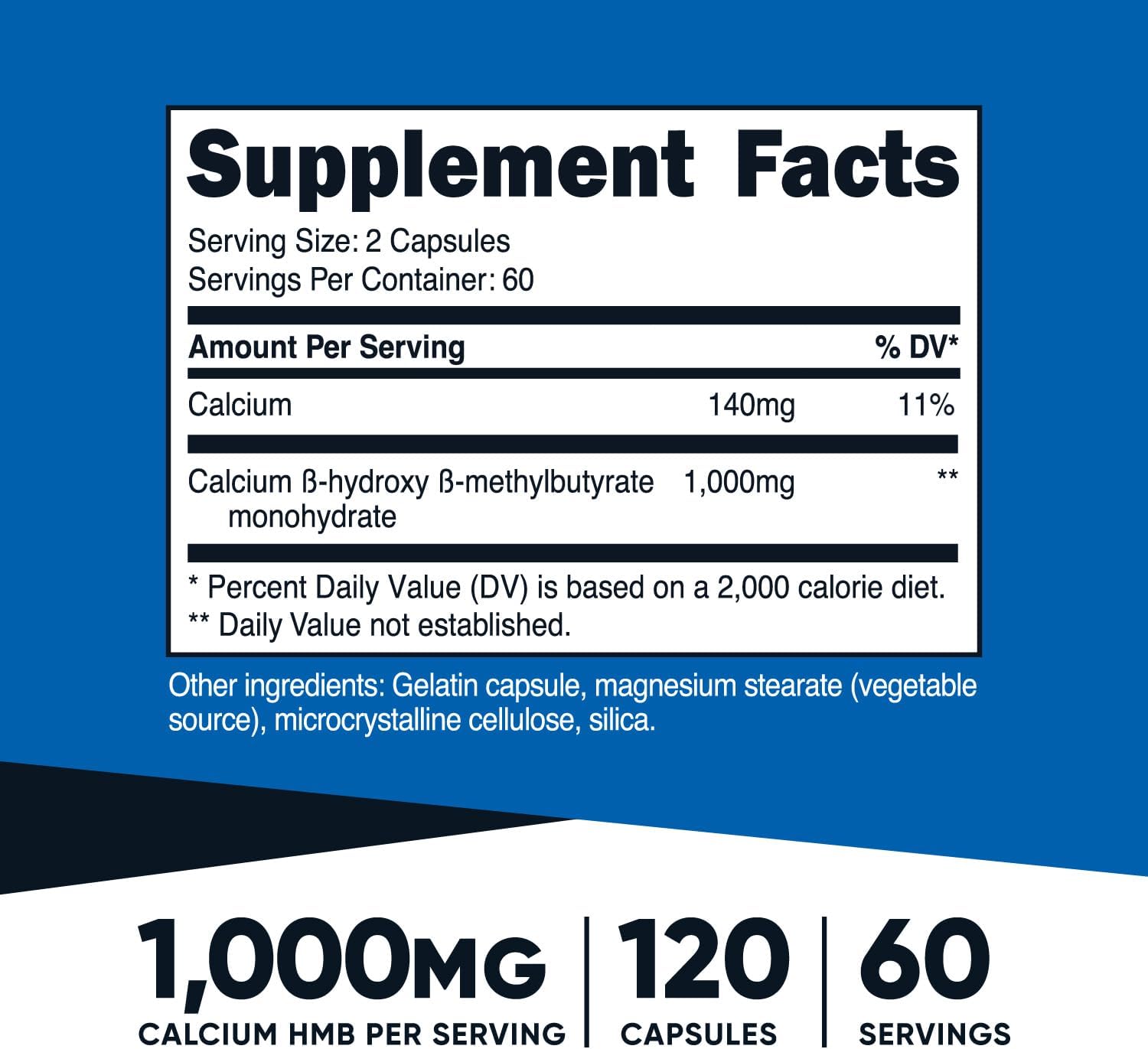 Nutricost HMB 1000mg - Beta-Hydroxy Beta-Methylbutyrate Supplement - 120 Capsules, 60 Servings - Gluten Free, Non-GMO