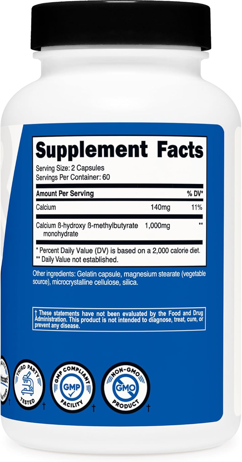 Nutricost HMB 1000mg - Beta-Hydroxy Beta-Methylbutyrate Supplement - 120 Capsules, 60 Servings - Gluten Free, Non-GMO
