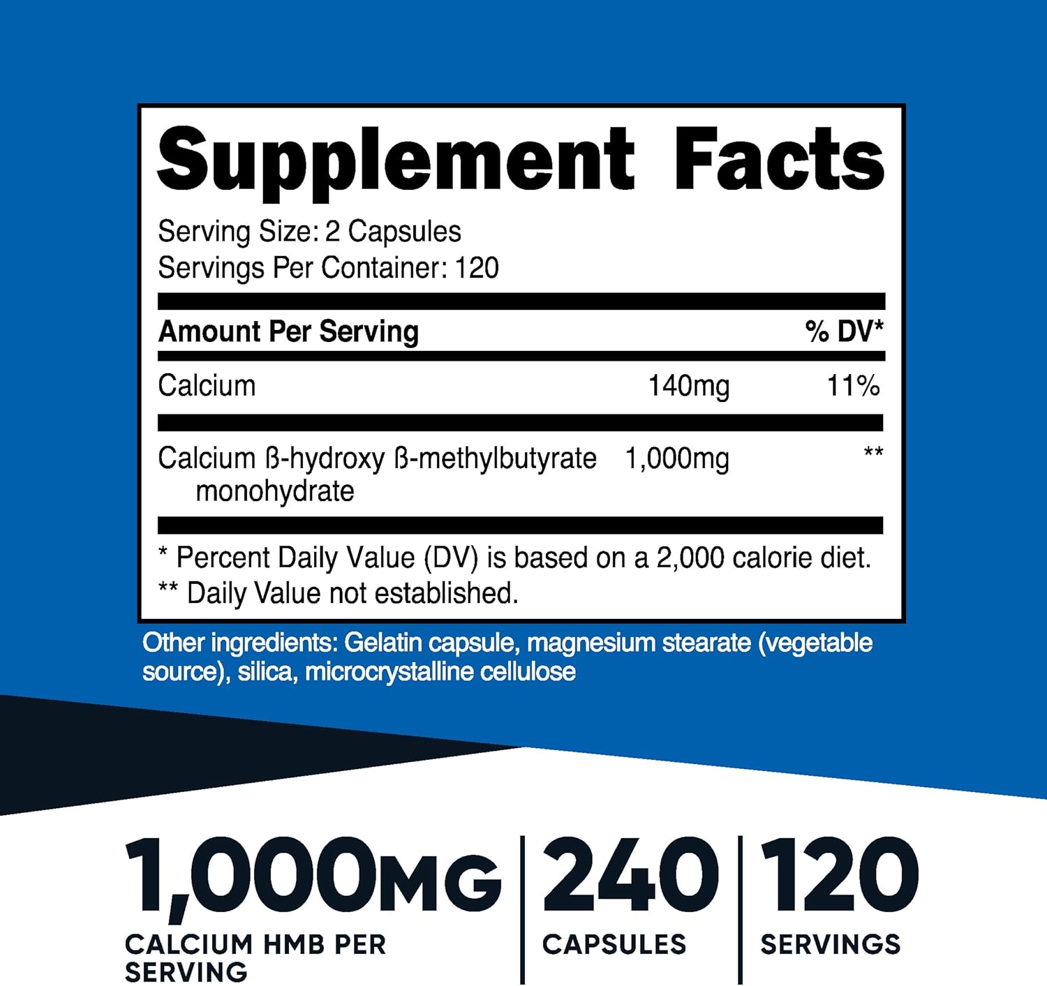 Nutricost HMB 1000mg Capsules - 240 Count, 120 Servings - Gluten Free and Non-GMO - 500mg Per Capsule