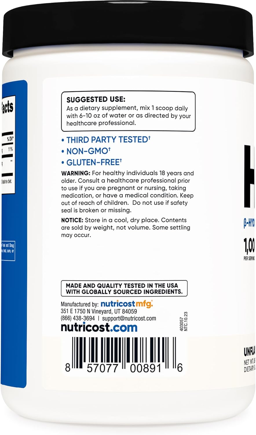 Nutricost HMB Powder - Gluten Free & Non-GMO - 250g Beta-Hydroxy Beta-Methylbutyrate Formula