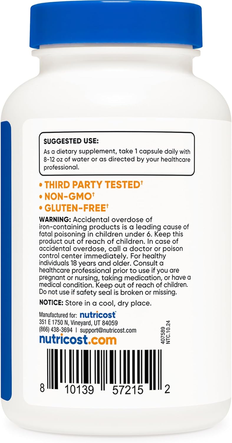 Nutricost Iron Bisglycinate 25mg Capsules - 240 Count, Ferrous Bisglycinate Chelate, Non-GMO & Gluten-Free