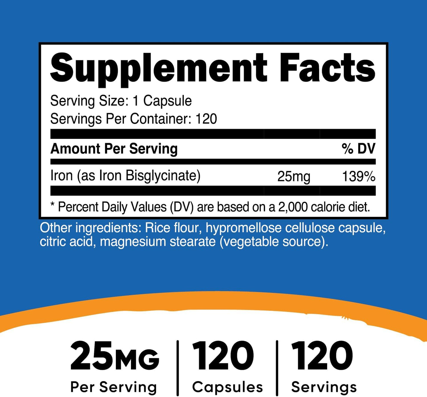 Nutricost Iron Bisglycinate Capsules - 25mg, 120 Count - Ferrous Bisglycinate Chelate, Non-GMO & Gluten-Free