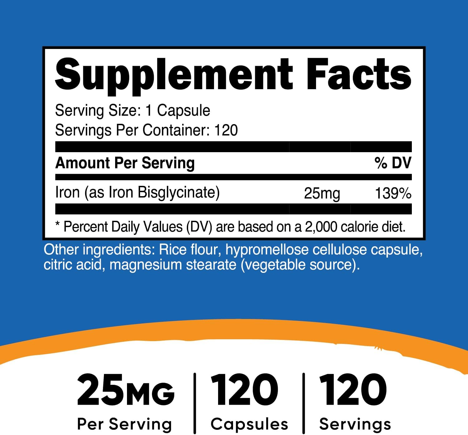 Nutricost Iron Bisglycinate Capsules - 25mg, 120 Count - Ferrous Bisglycinate Chelate, Non-GMO & Gluten-Free