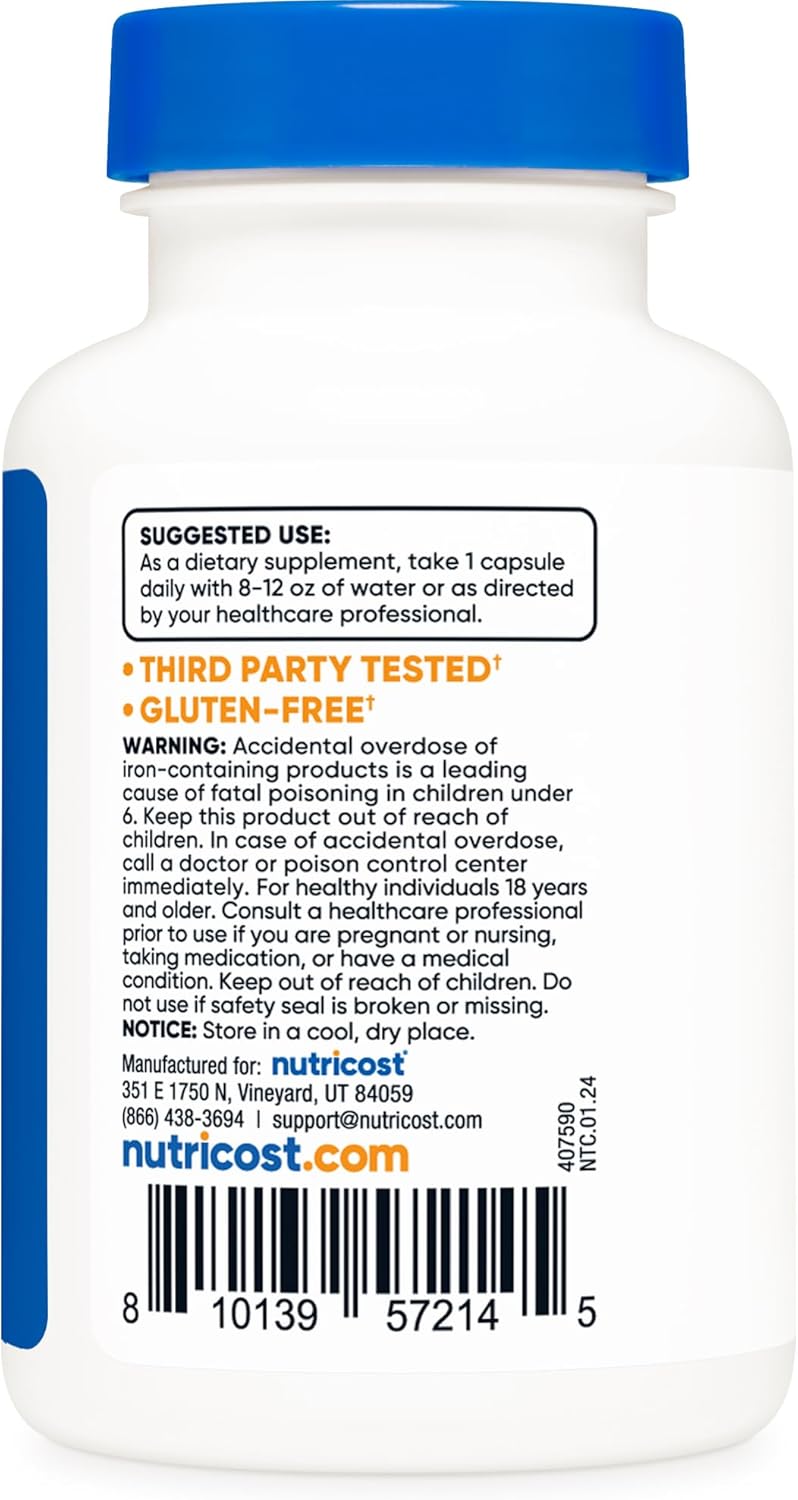 Nutricost Iron Bisglycinate Capsules - 25mg, 120 Count - Ferrous Bisglycinate Chelate, Non-GMO & Gluten-Free